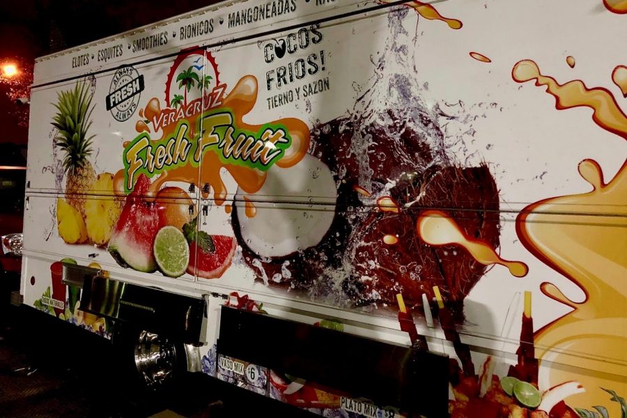 The “Veracruz Fresh Fruit” truck closes for the day. 