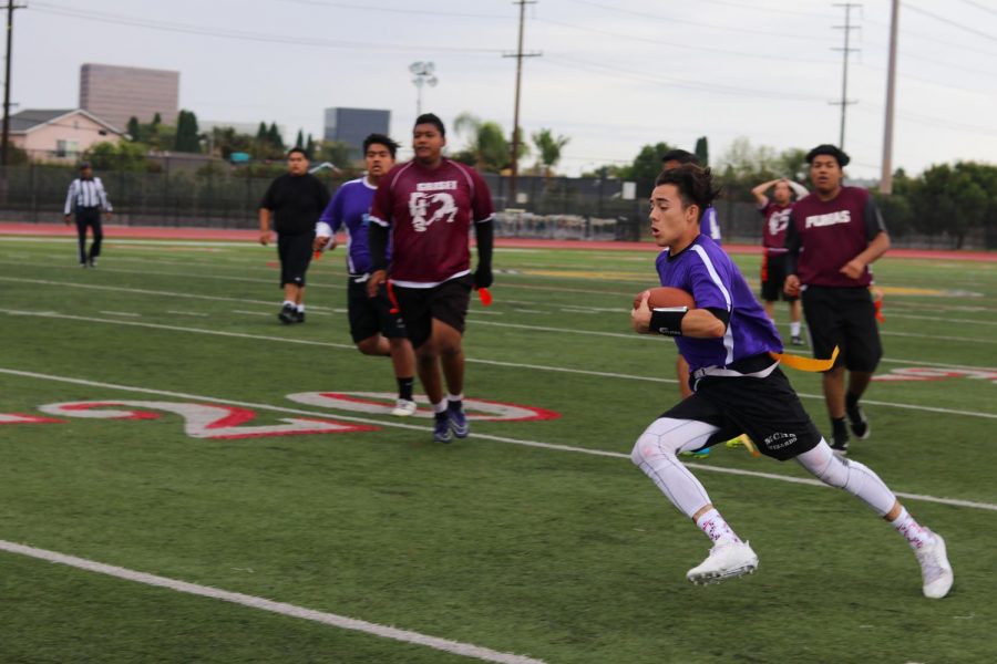 Nicholas Rodriguez ran to score another point for MCHS during the 2018 small schools flag football game.