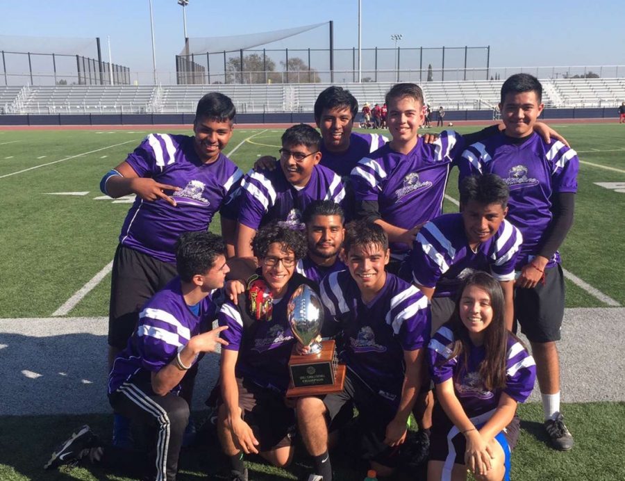 MCHS Seniors celebrating their final victory at the Small school football tournament. 