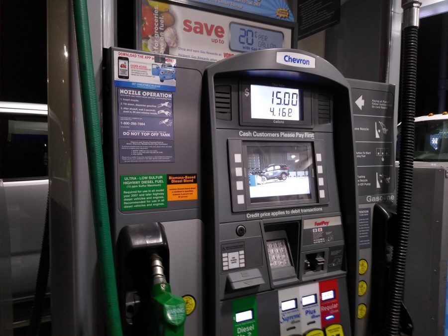 A customer buys $15 dollars worth of gasoline at Chevron to travel back home on March 6, 2020.
