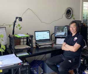 Algebra teacher Norio Kaneko shows us his set up for online teaching.
