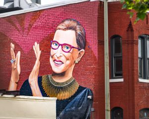 A mural in Washington, D.C. features Ruth Bader Ginsburg.