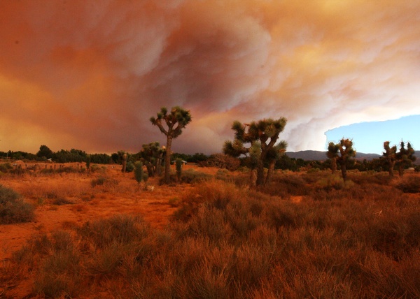 Smoke from the wildfires covers up most of the sky in the Mojave Desert.