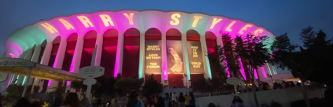 The Forum is decorated for the Harry Styles concert.