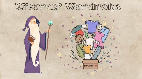 Walter the wizard conjuring up student donations in preparation for the thrift store event!