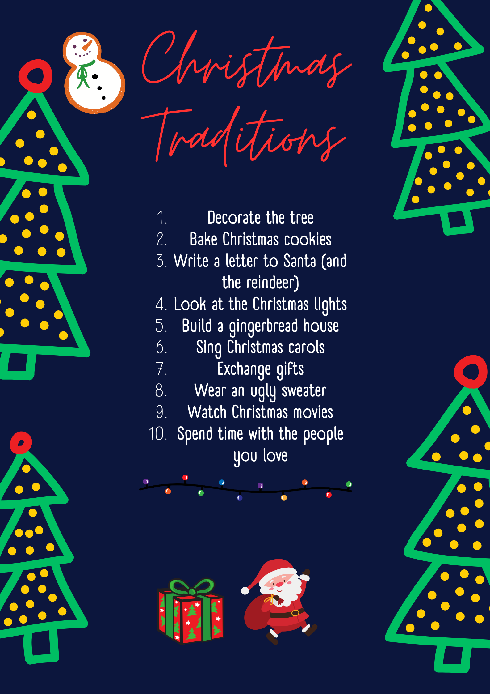 There are many Christmas traditions out there. It all depends on what we believe and enjoy to do. We have grown with these traditions and sometimes we dont even know they are traditions.