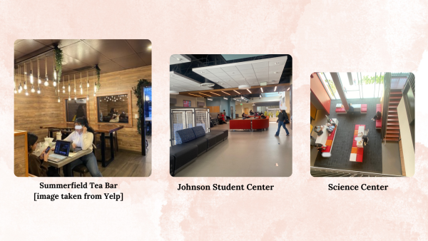 The top three locations that students use to study are Summerfield Tea Bar, the Johnson Student Center, and the Science Center.