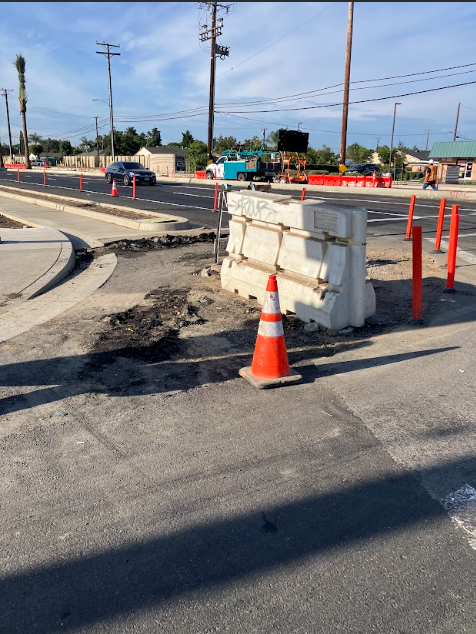 The disturbing construction causes major traffic down Bristol St. 