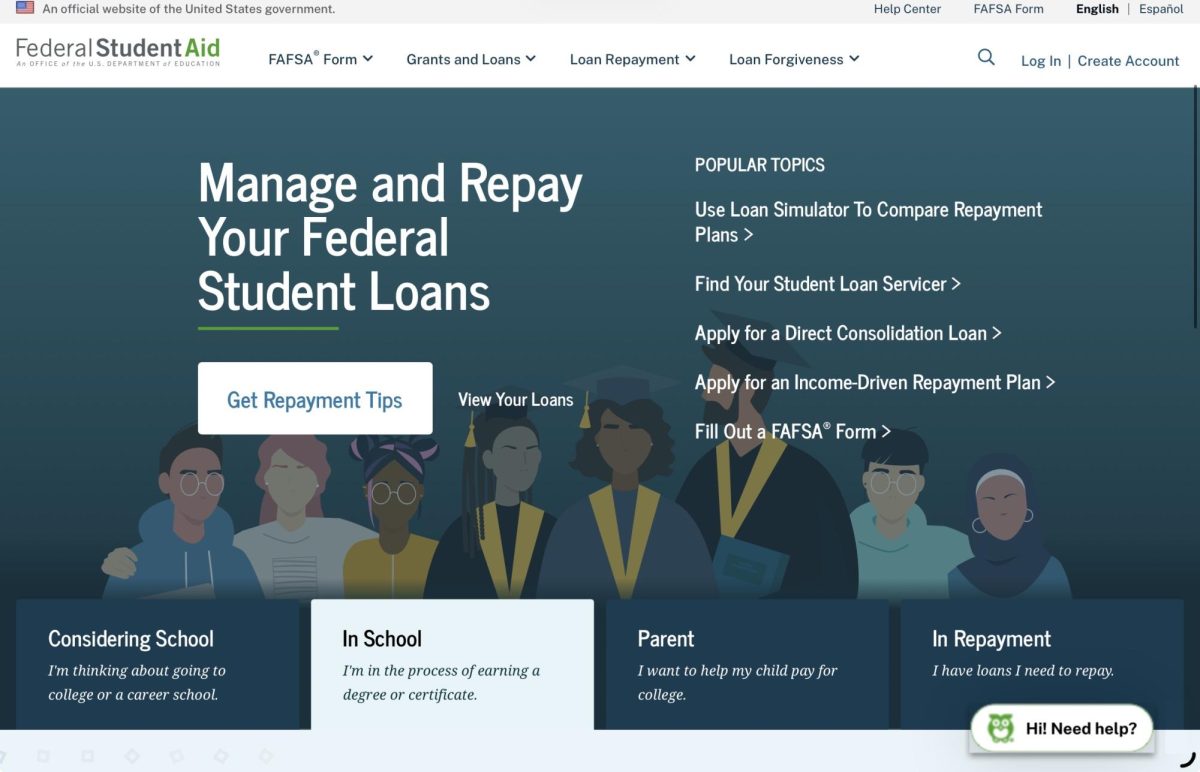 Screenshot of FAFSA website where students can apply for federal student aid.